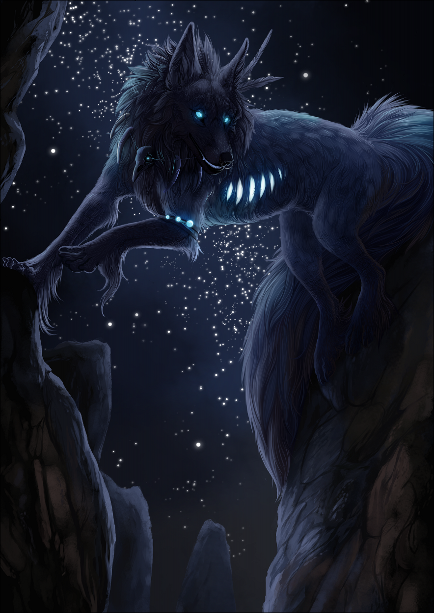 2016 black_nose blue_eyes canine detailed_background digital_media_(artwork) feral mammal night oneminutesketch outside paws sky solo star starry_sky wolf