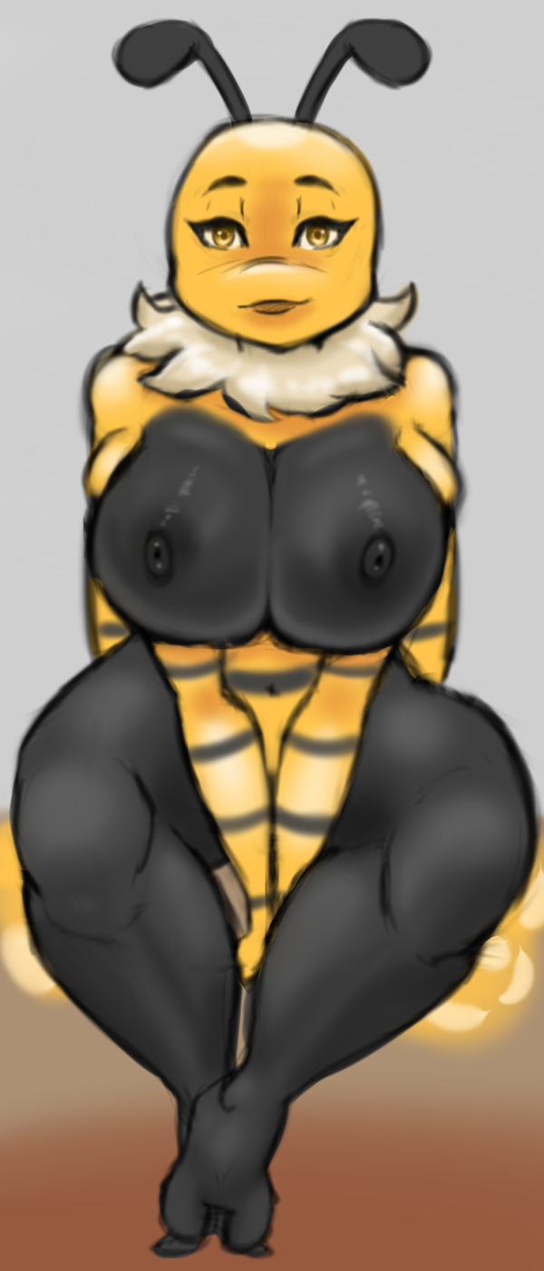 antennae anthro arthropod bee big_breasts blackbetty breasts female hi_res insect invalid_tag nipples non-mammal_breasts simple_background smile solo
