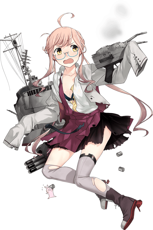 ahoge black_bra blush bra breasts bunny cleavage collarbone depth_charge depth_charge_projector double_bun dress fujikawa full_body glasses grey_legwear kantai_collection long_hair long_sleeves machinery makigumo_(kantai_collection) official_art open_mouth pink_hair purple_dress remodel_(kantai_collection) rigging sleeves_past_wrists smile solo thighhighs torn_clothes torpedo_launcher torpedo_tubes transparent_background turret twintails underwear zettai_ryouiki