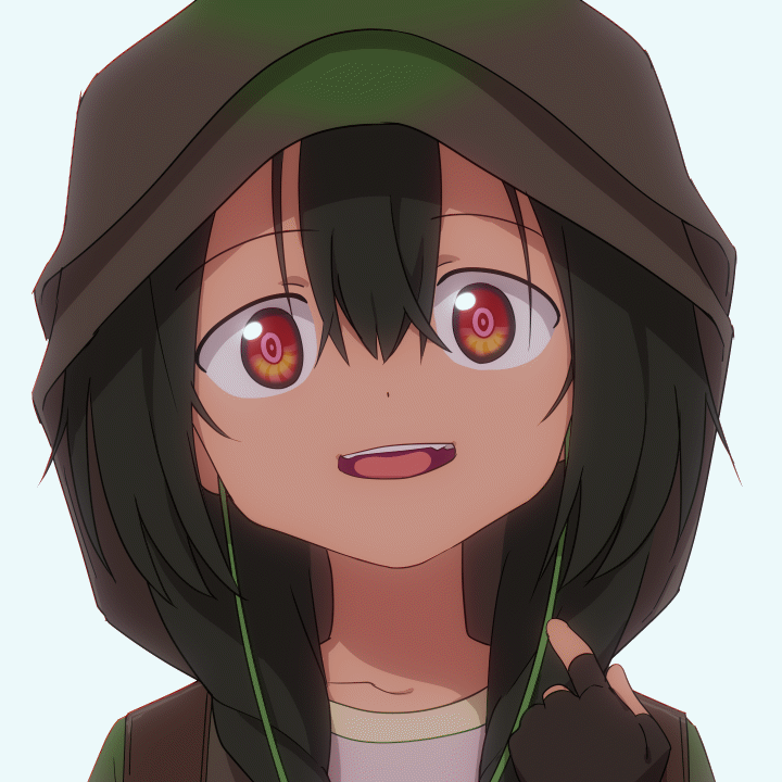animated animated_gif anoshiras_ii black_hair blinking braid brown_eyes brown_hood earphones eyebrows_visible_through_hair fingerless_gloves gloves hood hood_up licking_lips looking_at_viewer mushiro_(nijie728995) pointing pointing_at_self simple_background smile solo_focus ssss.gridman tan teeth tongue tongue_out twin_braids