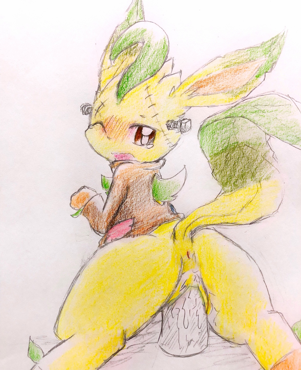anus blush butt canine clothing colored_pencil_(artwork) costume disembodied_penis duo edit eeveelution eiroru female feral frankenstein green_pussy hi_res leafeon looking_at_viewer looking_back male male/female mammal nintendo on_top one_eye_closed open_mouth penetration penis pok&eacute;mon pok&eacute;mon_(species) pussy pussy_juice rear_view reverse_cowgirl_position sex simple_background solo_focus spread_legs spreading tears traditional_media_(artwork) uncensored vaginal vaginal_penetration video_games