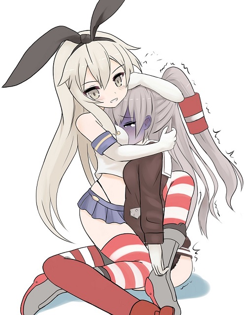 2girls amatsukaze_(kantai_collection) ass between_breasts black_panties blouse bouncing_breasts breast_smother breasts catfight defeated girl_on_top head_between_breasts highleg highleg_panties huge_breasts kantai_collection kuwamori large_breasts multiple_girls panties shimakaze_(kantai_collection) sitting sitting_on_person smile tears trembling unconscious underwear yuri