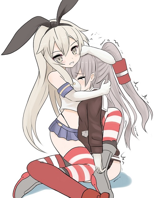 2girls amatsukaze_(kantai_collection) ass between_breasts black_panties blouse bouncing_breasts breast_smother breasts catfight defeated girl_on_top head_between_breasts highleg highleg_panties huge_breasts kantai_collection kuwamori large_breasts multiple_girls panties shimakaze_(kantai_collection) sitting sitting_on_person smile tears trembling unconscious underwear yuri