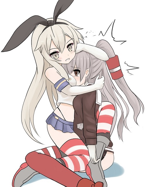 2girls amatsukaze_(kantai_collection) ass between_breasts blouse bouncing_breasts breast_smother breasts catfight defeated girl_on_top head_between_breasts huge_breasts kantai_collection kuwamori large_breasts multiple_girls panties shimakaze_(kantai_collection) sitting sitting_on_person smile tears trembling underwear yuri