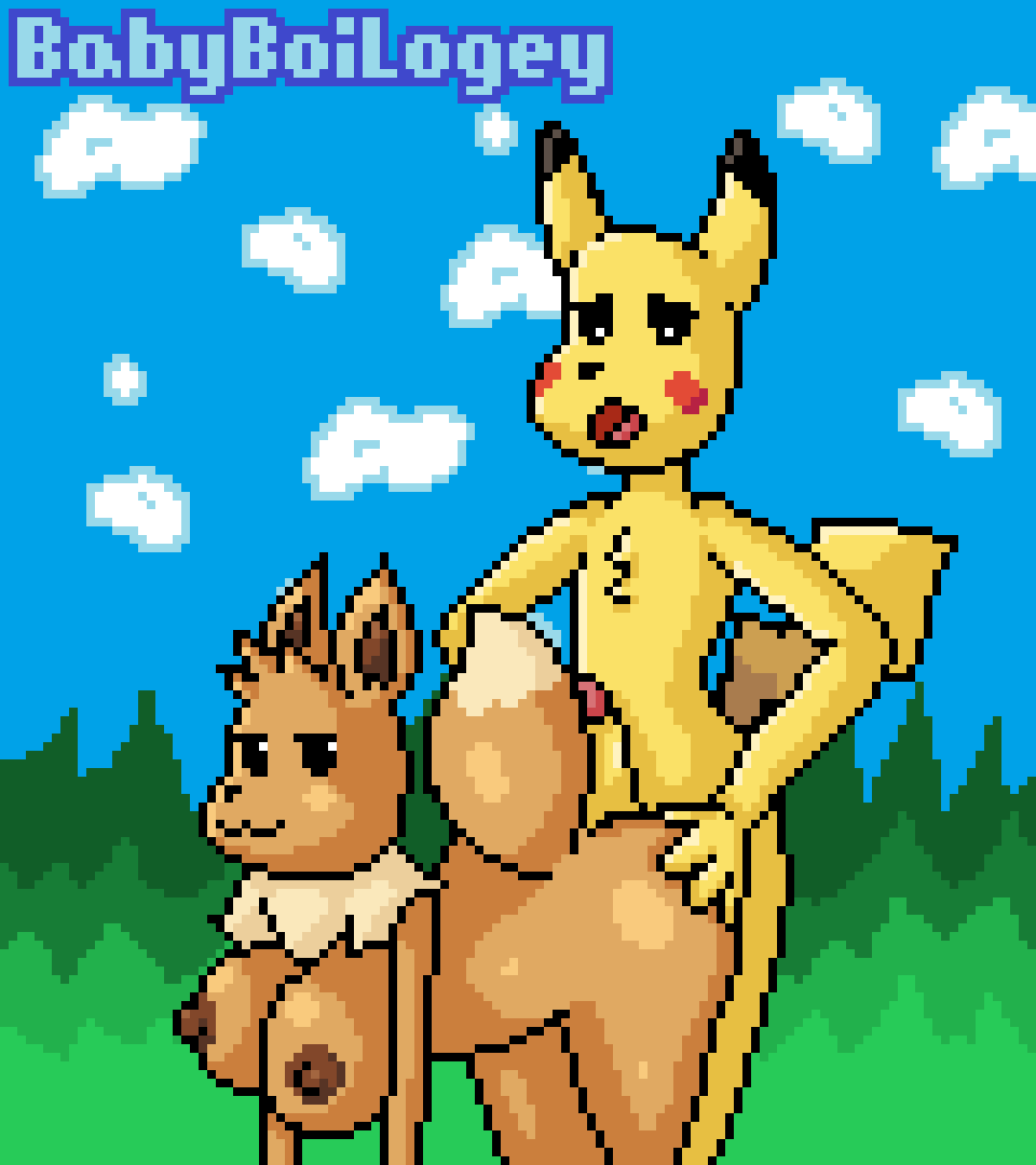 anthro anthro_on_anthro anthrofied babyboilogey big_breasts breasts digital_media_(artwork) duo eevee female hot_dogging male male/female nintendo penis pikachu pixel_(artwork) pok&eacute;mon pok&eacute;mon_(species) sex video_games