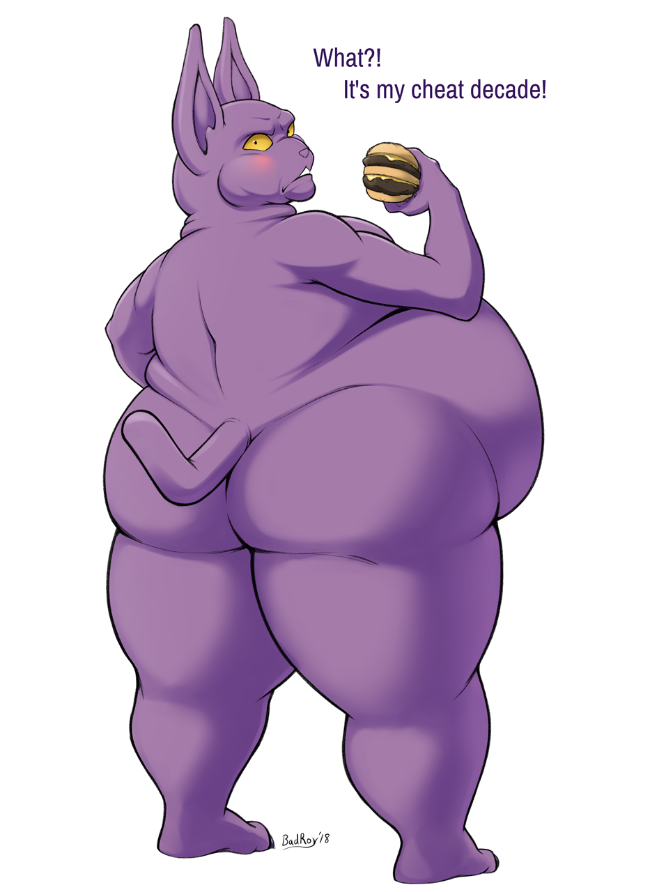 anthro badroy belly big_belly burger cat champa dragon_ball dragon_ball_super feline food male mammal morbidly_obese obese overweight