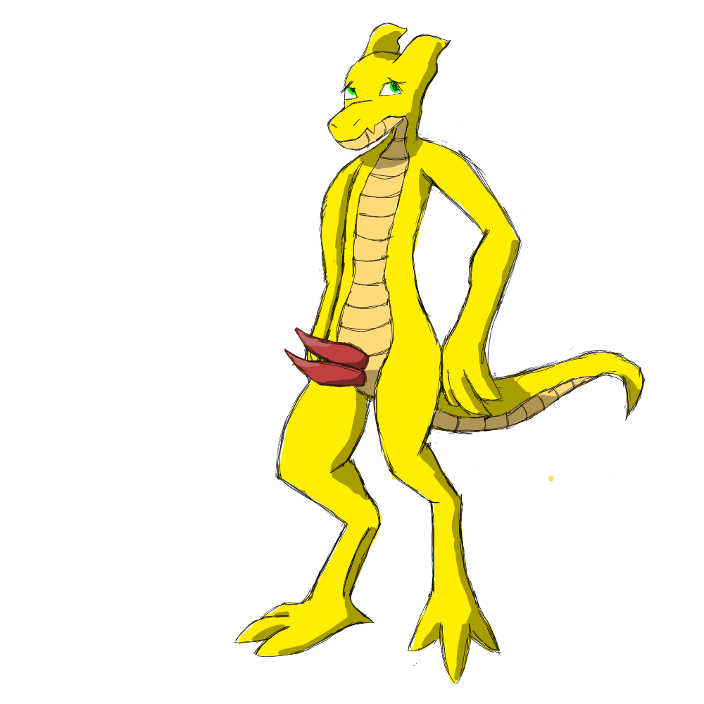 2018 2_penises animal_genitalia animal_penis biped claws cynderquill digital_drawing_(artwork) digital_media_(artwork) embarrassed erection green_eyes kobold male nude penis reptile scale scalie simple_background solo standing two_penises white_background yellow_skin