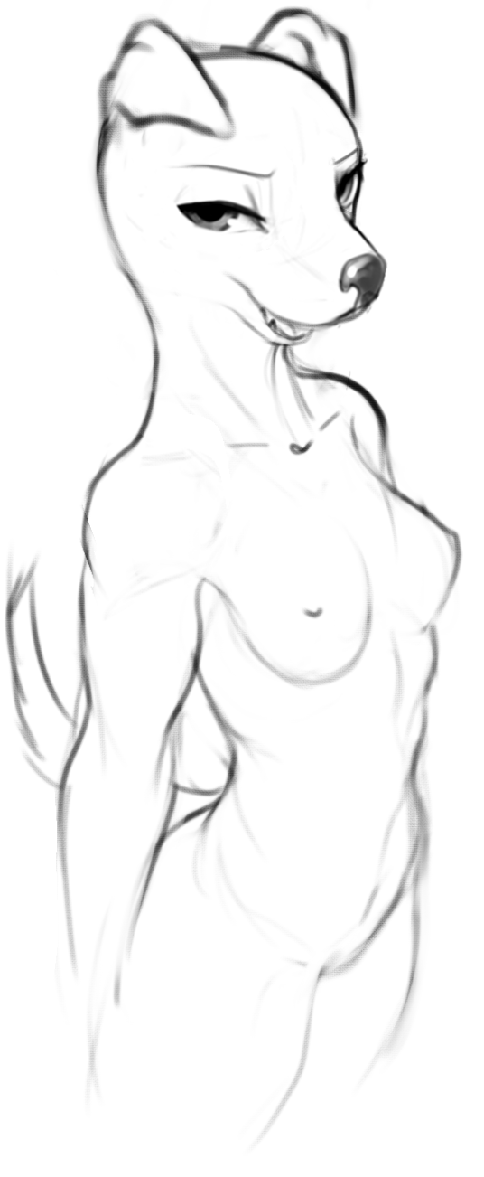 2018 anthro bedroom_eyes breasts canine dog female front_view greyscale half-closed_eyes mammal monochrome naughty_face nipples nude open_mouth portrait seductive simple_background sketch solo three-quarter_portrait w4g4 white_background