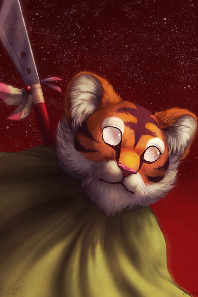 2018 aurru digital_media_(artwork) feline mammal orange_eyes red_background simple_background solo tiger