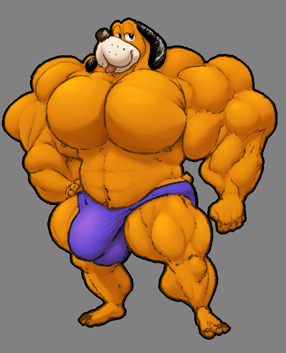 2017 abs anthro biceps big_biceps big_muscles big_pecs biped black_ears brown_nose bulge bulgefan canine clothed clothing cyve digital_media_(artwork) dog duck_hunt duck_hunt_dog fur huge_biceps huge_pecs hyper hyper_muscles looking_at_viewer male mammal muscular muscular_male navel nintendo nipples orange_fur pecs simple_background smile solo speedo standing swimsuit tongue tongue_out triceps underwear video_games