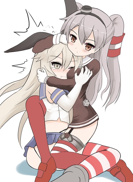 2girls amatsukaze_(kantai_collection) ass between_breasts blouse bouncing_breasts breast_smother breasts catfight defeated femdom girl_on_top head_between_breasts kantai_collection kuwamori medium_breasts multiple_girls panties shimakaze_(kantai_collection) sitting sitting_on_person small_breasts smile tears trembling underwear yuri