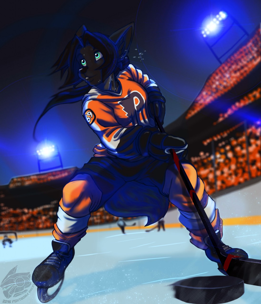 2016 anthro canine clothed clothing female fox-die fully_clothed hair hockey lora_northstar mammal nhl philadelphia_flyers safe solo sport stadium wolf