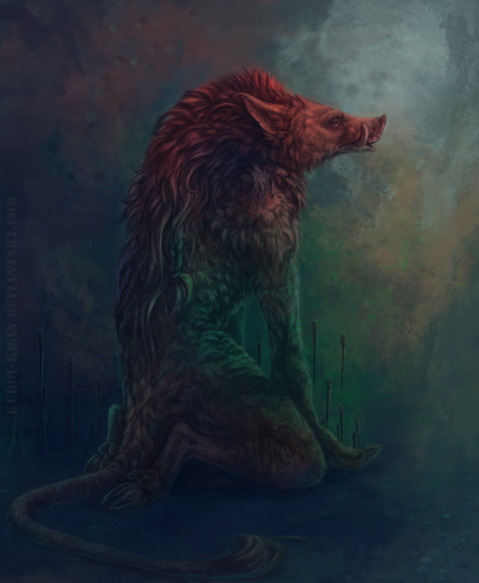 2012 anthro brown_fur digital_media_(artwork) fur kneeling kur0i kuroi-kisin red_fur solo swine