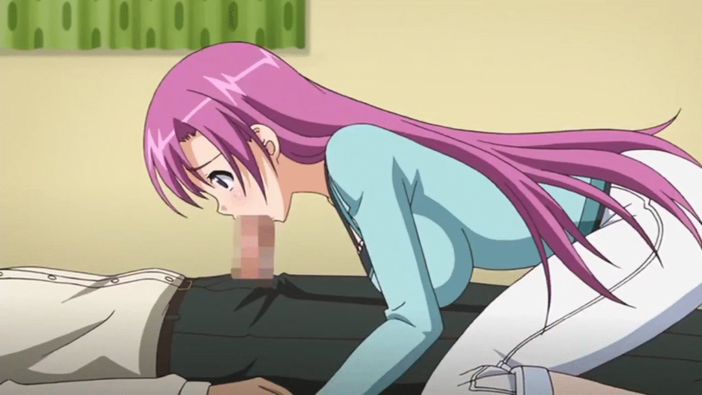 1boy 1girl animated animated_gif censored clothed_male_clothed_female fellatio long_hair makino_haruka mosaic_censoring oni_chichi oral penis purple_hair