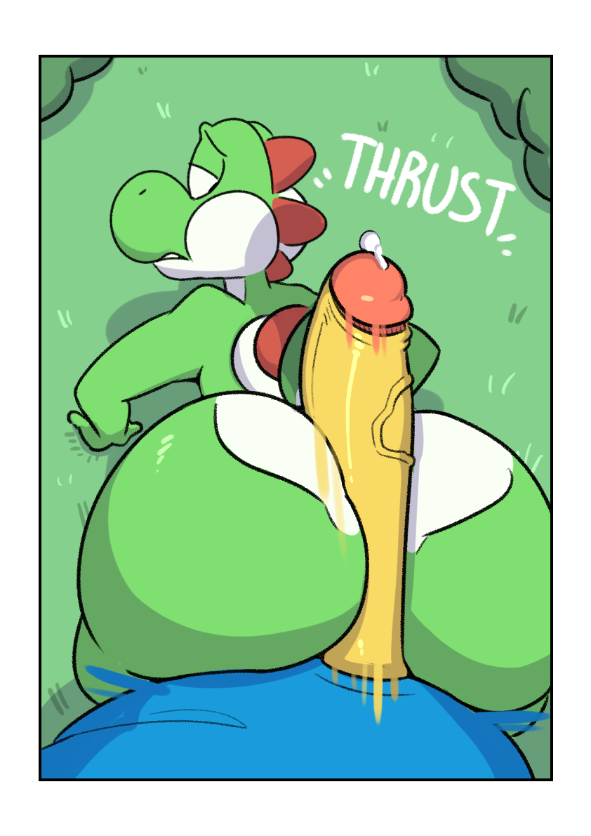 2018 anthro big_butt butt comic erection green_yoshi hot_dogging kamek komdog koopa male mario_bros nintendo nude penis scalie video_games wide_eyed yoshi