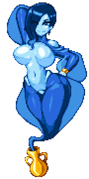 blue_hair blue_skin breasts casetermk dancing_genie digital_media_(artwork) genie gunbird hair humanoid izumi_(izmefro9) nipples not_furry pixel_(artwork)