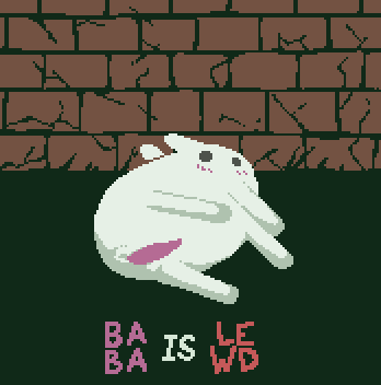 2018 animal_genitalia baba baba_is_you blush brick digital_media_(artwork) edit erection feral genital_slit grass looking_back low_res lying male on_side outside penis pixel_(artwork) slit solo tapering_penis text video_games wall_(disambiguation)