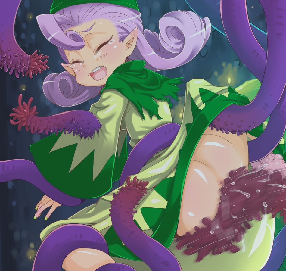 anus ass big_ass chrono_(series) chrono_cross curly_hair dress dress_lift fairy green_eyes lilije_drug mam_melon pointy_ears purple_hair razzly square_enix tagme tentacle torn_clothes