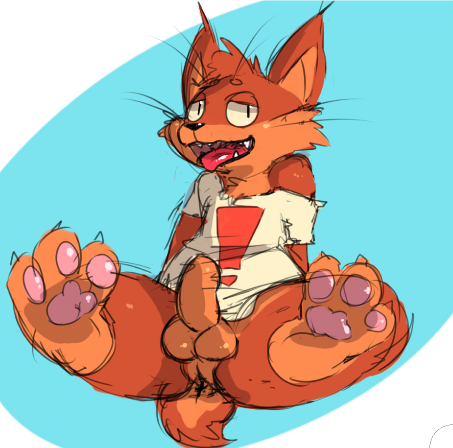 ! 2017 3_toes anthro anus aroused balls bare_shoulder bottomless bubsy bubsy_(series) butt clothed clothing digital_media_(artwork) erection feet felid feline fur kemonoruka lynx male mammal open_mouth orange_fur paws penis shirt simple_background solo toes tongue tongue_out video_games