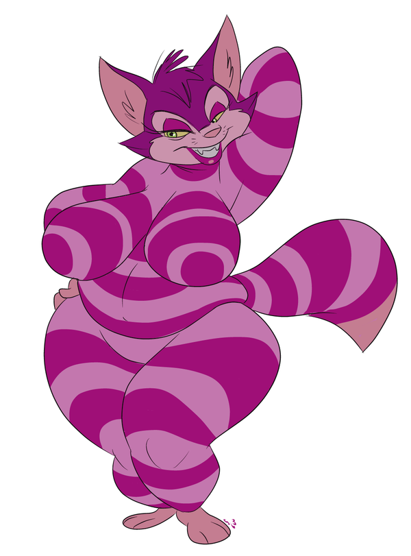 alice_in_wonderland alice_in_wonderland_(1951) anthro big_breasts breasts cheshire_cat crossgender disney domestic_cat felid feline felis female green_eyes mammal pose slb slightly_chubby solo thick_thighs wide_hips yellow_sclera