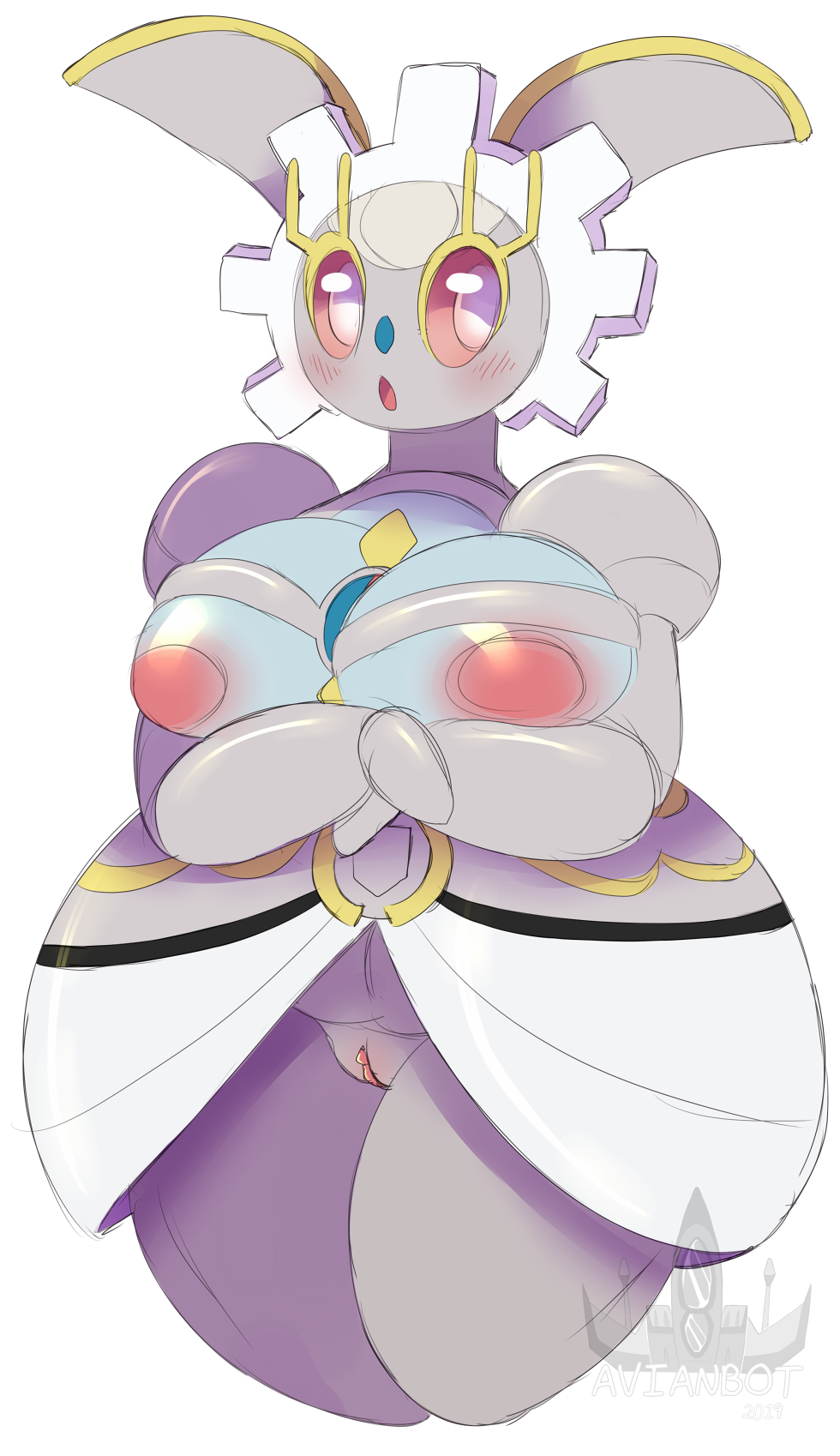 :o alpha_channel areola big_breasts blush breasts candychameleon female hi_res humanoid_pussy magearna nintendo nipples not_furry nude pok&eacute;mon pok&eacute;mon_(species) pussy simple_background solo thick_thighs transparent_background video_games
