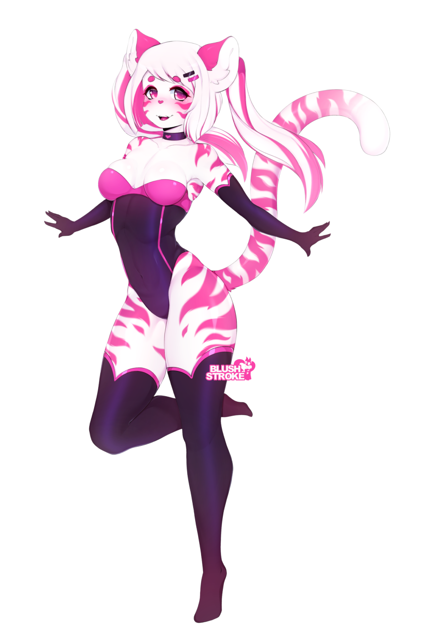 2019 anthro blush blushstroke breasts clothing digital_media_(artwork) felid female fur hair hi_res looking_at_viewer mammal nao_(blushstroke) open_mouth pantherine pink_eyes stripes tiger