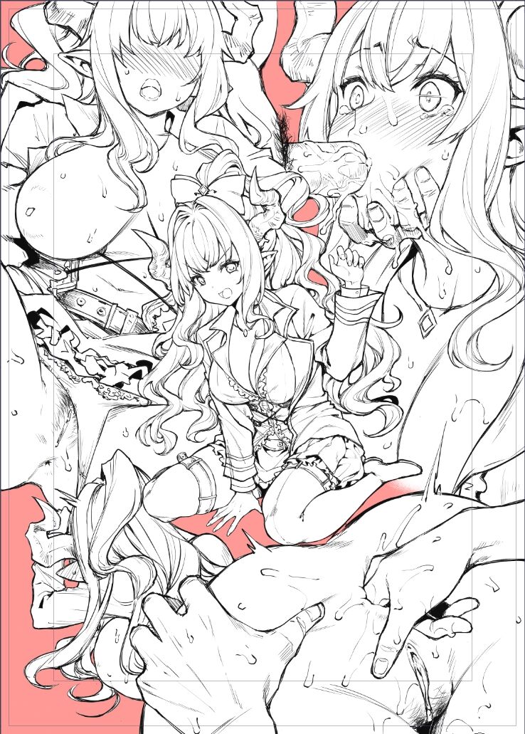 1boy 1girl anal_fingering anus blush boots breasts chin_grab cleavage draph ear_blush eyebrows_visible_through_hair fingering granblue_fantasy horns huge_breasts inverted_nipples irrumatio jewelry monochrome mushi024 necklace oral panties panties_aside pendant penis pointy_ears ponytail pubic_hair pussy rastina sidelocks simple_background sitting skirt skirt_lift solo_focus sweat tearing_up thigh_boots thighhighs underwear wariza wide-eyed