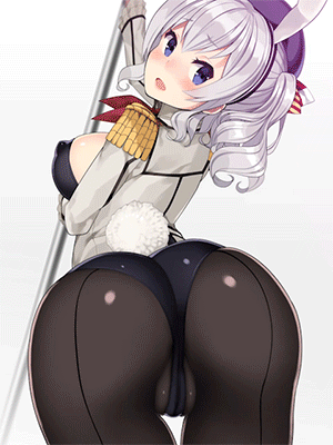 1girl animal_ears animated animated_gif ass ass_shake back-seamed_legwear black_legwear blue_eyes blurry blush bouncing_breasts breasts bunny_ears bunny_tail bunnysuit cameltoe depth_of_field epaulettes erect_nipples fake_animal_ears from_behind gloves hairband hat jacket kantai_collection kashima_(kantai_collection) kuro_chairo_no_neko large_breasts leaning_forward long_hair looking_at_viewer looking_back lowres military military_uniform open_mouth pantyhose seamed_legwear sidelocks silver_hair smile solo tail tsurime twintails uniform wavy_hair white_gloves