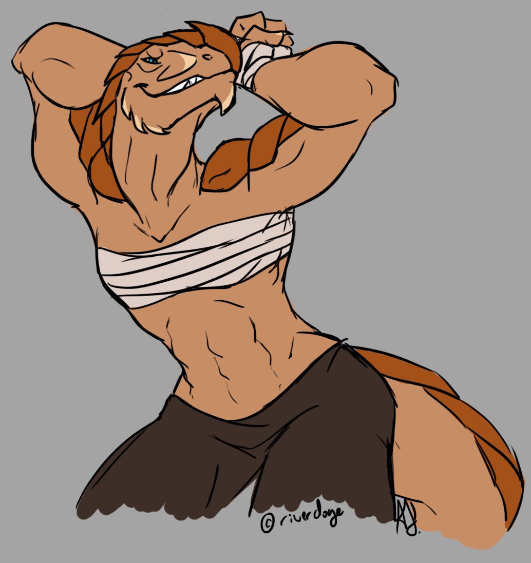 abs anthro artist binder breast_binding chest_wraps dragonborn female flexing kitterjitters lizard muscular muscular_female pose reptile scalie smile solo visibly_trans wraps