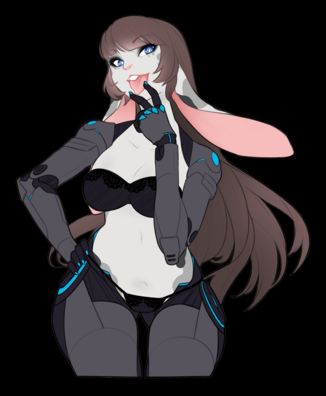 alternate_version_at_source anthro beverly_(athiesh) biped clothing cybernetics cyborg female hi_res lagomorph leporid lithilium machine mammal portrait rabbit solo three-quarter_portrait tongue underwear