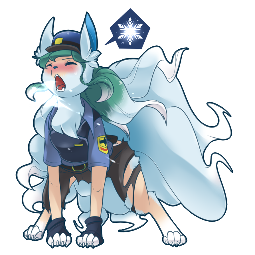2019 all_fours alolan_ninetales alpha_channel blue_hair blush clothing eyes_closed female fezmangaka hair hat human_to_feral invalid_tag ninetales nintendo officer_jenny open_mouth paws pok&eacute;mon pok&eacute;mon_(species) police_uniform regional_variant simple_background solo torn_clothing transformation transparent_background uniform video_games