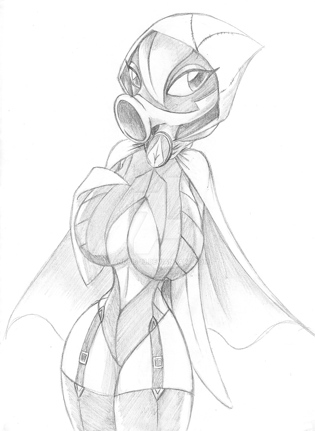 anubis-13 bedroom_eyes big_breasts breasts cloak clothing female flora_fauna green_shadow greyscale half-closed_eyes hi_res humanoid monochrome not_furry peashooter plant plants_vs_zombies seductive solo