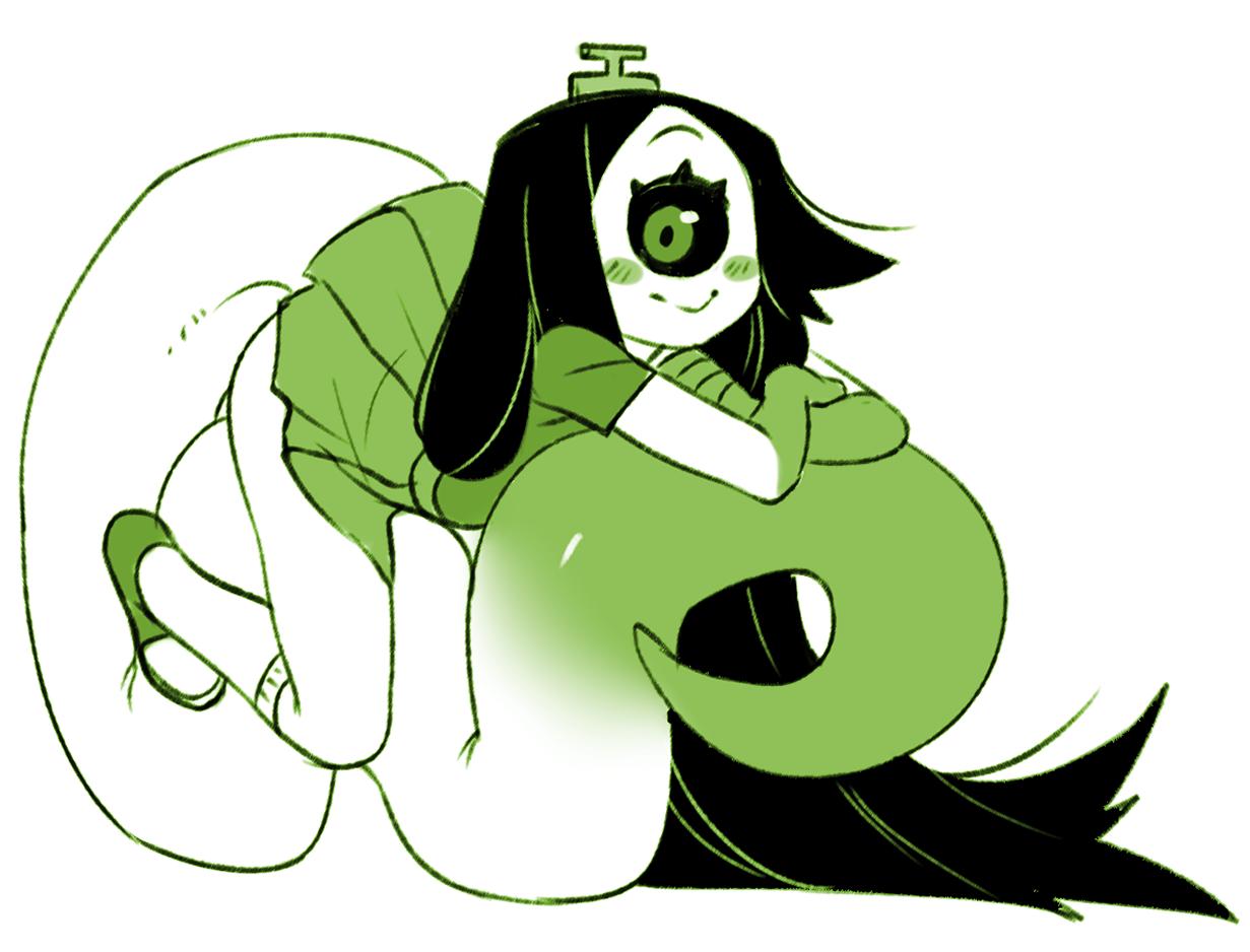 1_eye :&gt; ata_(anaid) big_eyes big_tail biped black_hair black_sclera blush blush_sticker clothed clothing cyclops dipstick_tail footwear front_view fully_clothed gloves_(marking) green_and_white green_eyes hair hair_ornament huge_tail humanoid long_hair long_tail longtailclops looking_at_viewer mammal markings monochrome monster_girl_(genre) multicolored_tail noseless shoes simple_background sitting_on_tail skirt smile sneakers tailclops_(species) unknown_artist white_background