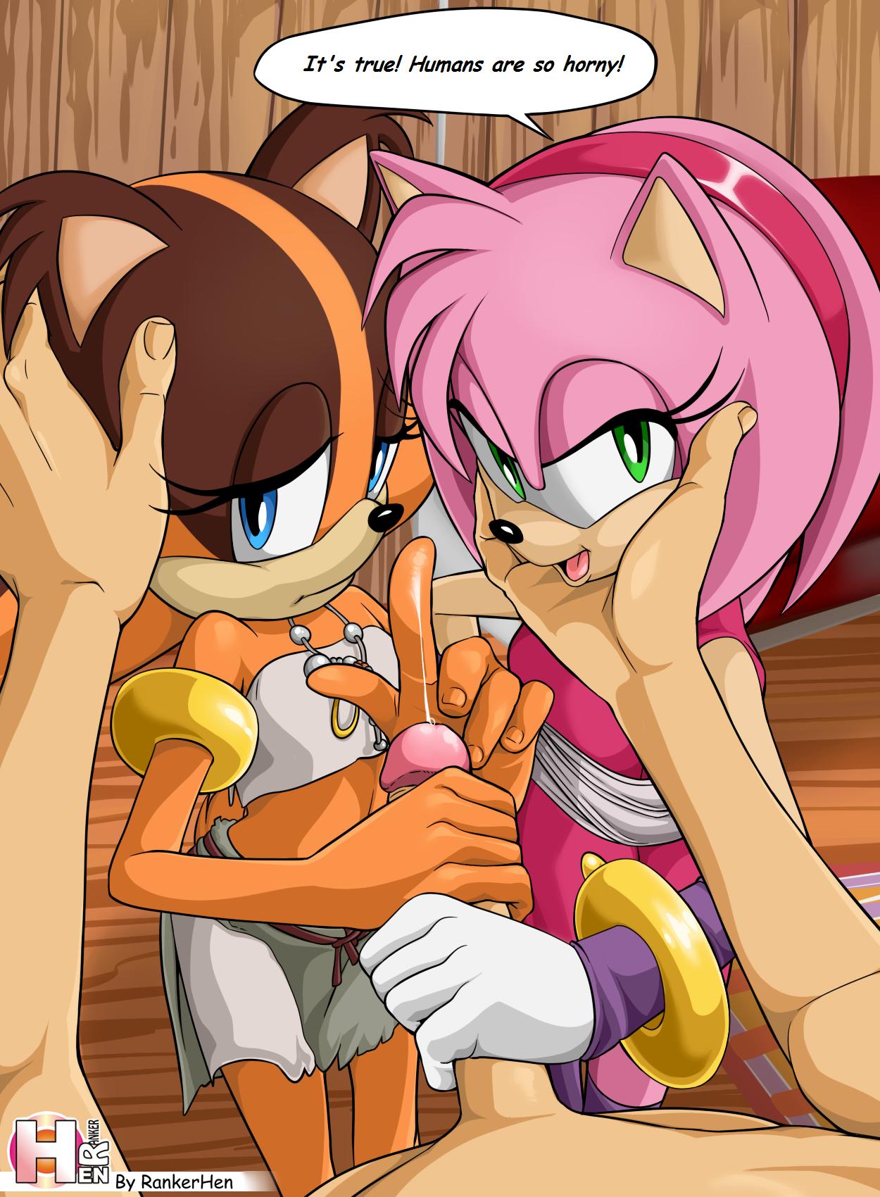 amy_rose anthro badger blue_eyes dialogue eulipotyphlan female first_person_view green_eyes group group_sex handjob hedgehog hi_res holding_face human human_on_anthro interspecies male male/female mammal mustelid musteline penile precum rankerhen sex sonic_(series) sonic_boom sticks_the_jungle_badger threesome