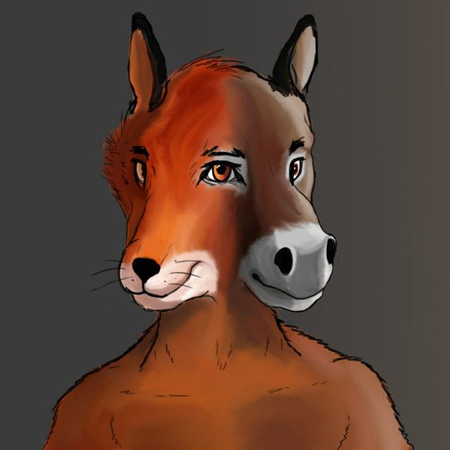 1:1 anthro asinus canid canine conjoined delldogzone donkey equid equine fox male mammal multi_eye multi_face multi_snout simple_background verk