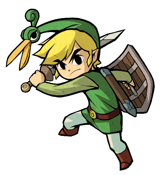 angry beak belt blonde_hair boots eyebrows ezlo fighting_stance green_hat green_shirt green_tunic holding holding_shield holding_sword holding_weapon link male nintendo official_art pointy_ears shield sword the_legend_of_zelda the_legend_of_zelda:_the_minish_cap toon_link tunic white_pants