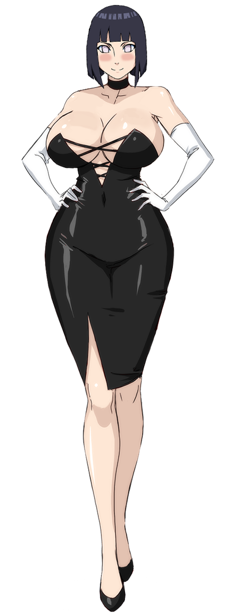 1girl areolae black_hair blush breasts breasts_outside cleavage dress eyes_closed highres huge_breasts hyuuga_hinata long_dress long_hair naruho naruto naruto_(series) naruto_shippuuden smile solo source_request sweat upper_body