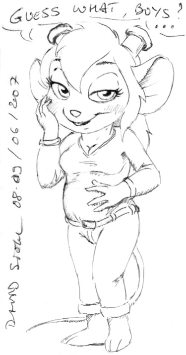 2007 anthro blush breasts chip_'n_dale_rescue_rangers cleavage clothed clothing david_siegl disney eyewear female gadget_hackwrench goggles hair half-closed_eyes mammal mouse murid murine pregnant rodent solo