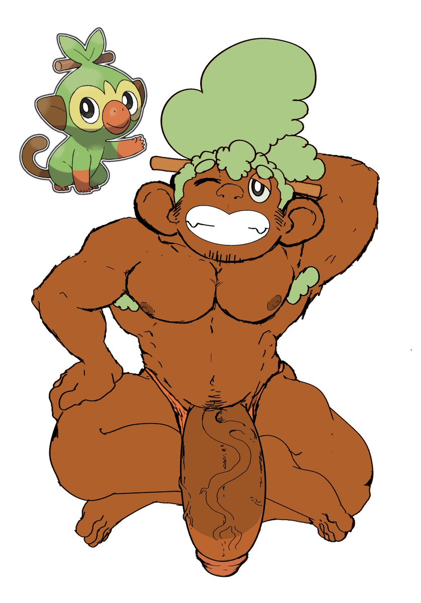 alternate_species armpit_hair chin_hair facial_hair feet grookey hi_res human humanized humanoid_penis male mammal muscular muscular_male nintendo penis pok&eacute;mon pok&eacute;mon_(species) primate sideburns solo vein veiny_penis video_games zenpei