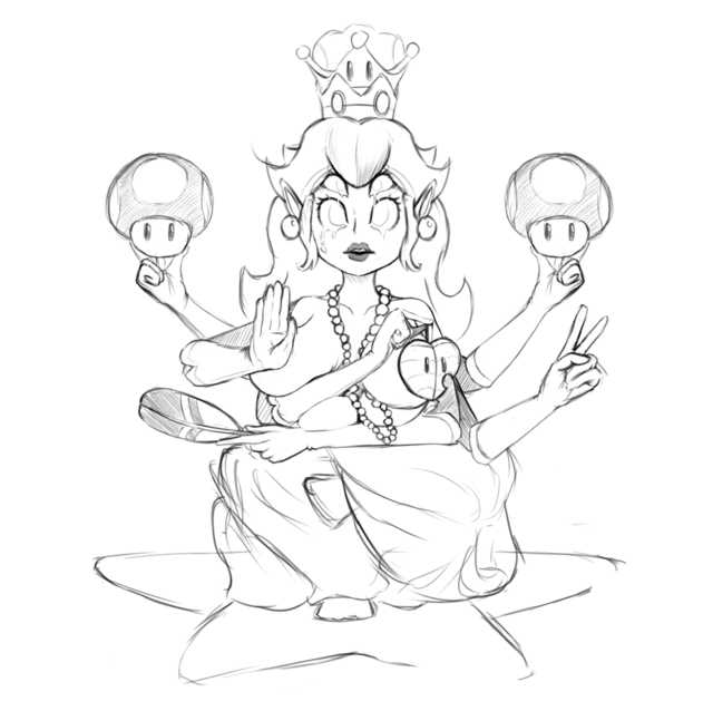 2019 4_breasts asian_mythology big_breasts bowsette_meme breasts clothing crown deity demi_god female hair hindu hindu_mythology huge_breasts human mammal mario_bros multi_arm multi_breast multi_limb mythology nintendo nude princess princess_peach religion royalty sketch solo stann_co super_crown unfinished video_games