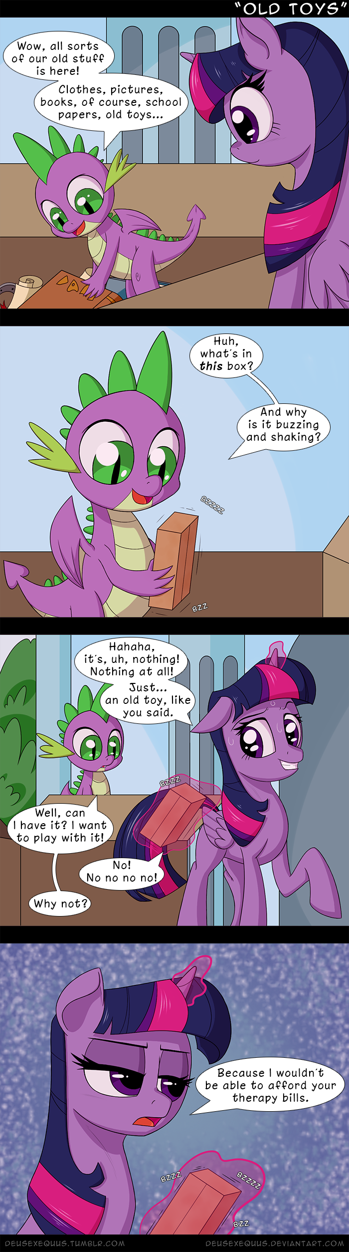 absurd_res box comic deusexequus dragon equid friendship_is_magic green_eyes hi_res horn mammal my_little_pony purple_eyes slit_pupils spike_(mlp) twilight_sparkle_(mlp) winged_unicorn wings