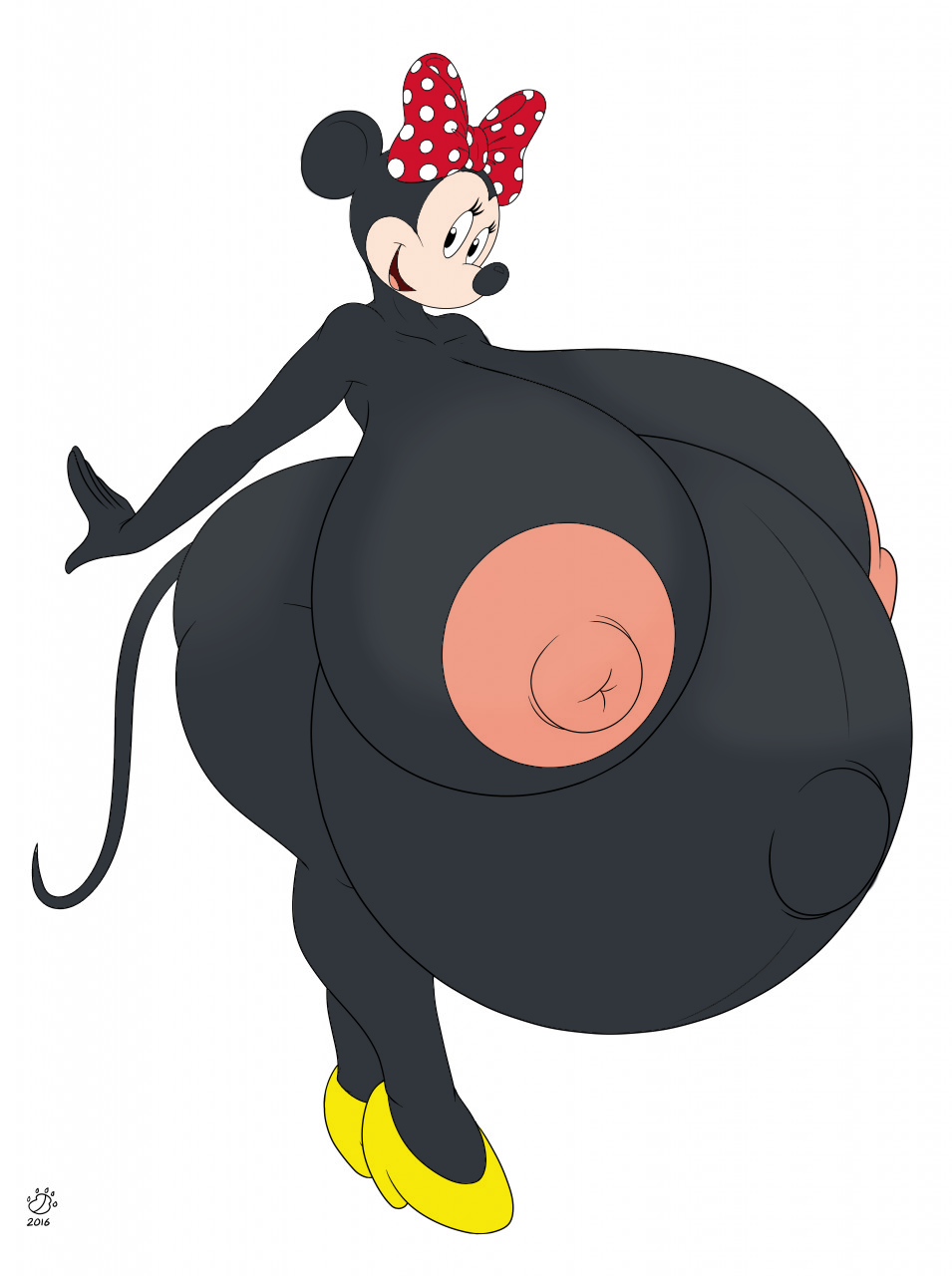anthro badgerben black_nose breasts disney eyelashes female hi_res hyper hyper_pregnancy mammal minnie_mouse mouse murid murine nipples nude pregnant rodent solo
