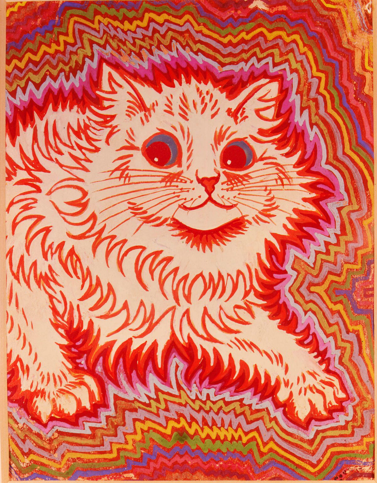 abstract ambiguous_gender colorful domestic_cat felid feline felis feral hi_res louis_wain mammal solo traditional_media_(artwork)