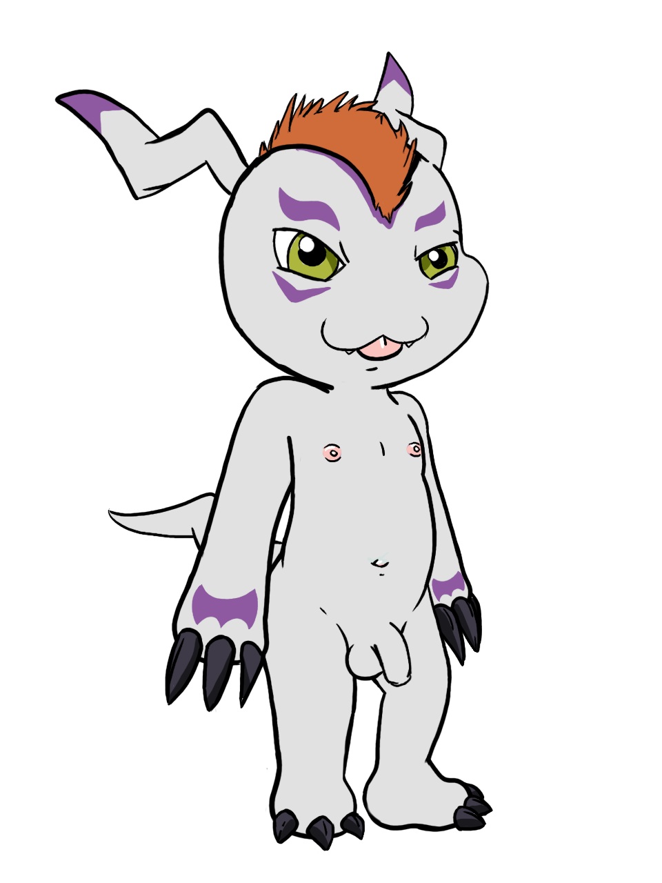 alpha_channel anthro claws digimon digimon_(species) flaccid gomamon green_eyes hi_res male markings nipples nude penis rubisdrake simple_background standing tagme transparent_background uncut