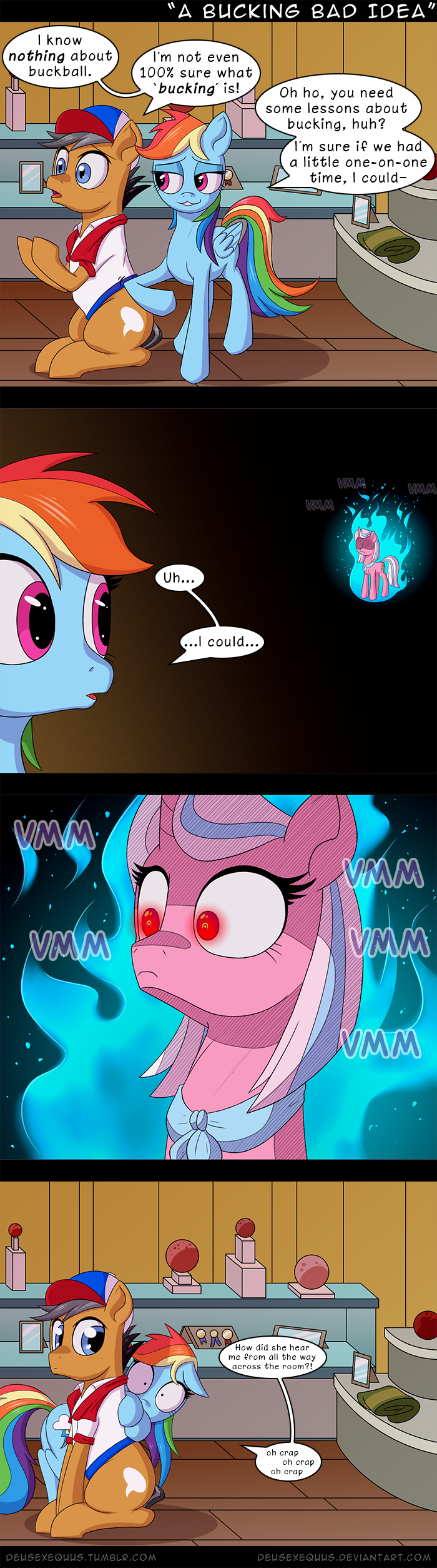 2019 absurd_res angry clear_sky_(mlp) clothed clothed_feral clothing comic cutie_mark deusexequus dialogue english_text equid equine feathered_wings feathers female feral friendship_is_magic glowing glowing_eyes group hair hat headgear headwear hi_res horn horse inside male mammal multicolored_hair my_little_pony pony pterippus quibble_pants_(mlp) rainbow_dash_(mlp) red_eyes scared text unicorn wings