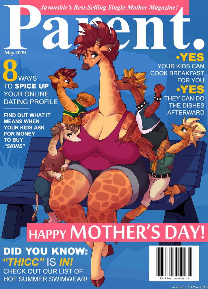 age_difference angry argue big_breasts breasts cover cub female fight giraffe giraffe_mom giraffid huge_breasts javanshir larger_female magazine magazine_cover male mammal mature_female mother mother_and_son older_female parent size_difference smaller_male son young younger_male