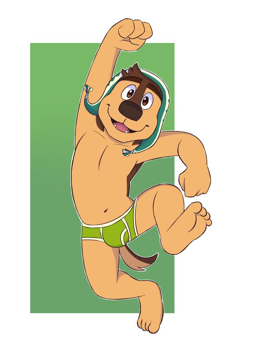 2018 4_fingers 4_toes anthro barefoot biped bodi brown_eyes brown_fur bulge canid canine canis clothed clothing digital_media_(artwork) domestic_dog feet fist front_view full-length_portrait fur green_background green_clothing green_underwear hair hat headgear headwear hi_res humanoid_feet jumping livestock_guardian_dog looking_at_viewer male mammal molosser mountain_dog multicolored_fur navel open_mouth pastoral_dog portrait rock_dog sherpa_hat simple_background soles solo suspended_in_midair tan_fur tibetan_mountain_dog toes tongue touyakemone two_tone_fur underwear white_background