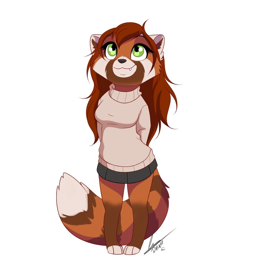 2019 ailurid anthro brown_hair clothed clothing d_vixie dennyvixen digital_media_(artwork) female fur green_eyes hair mammal orange_fur red_panda smile solo standing