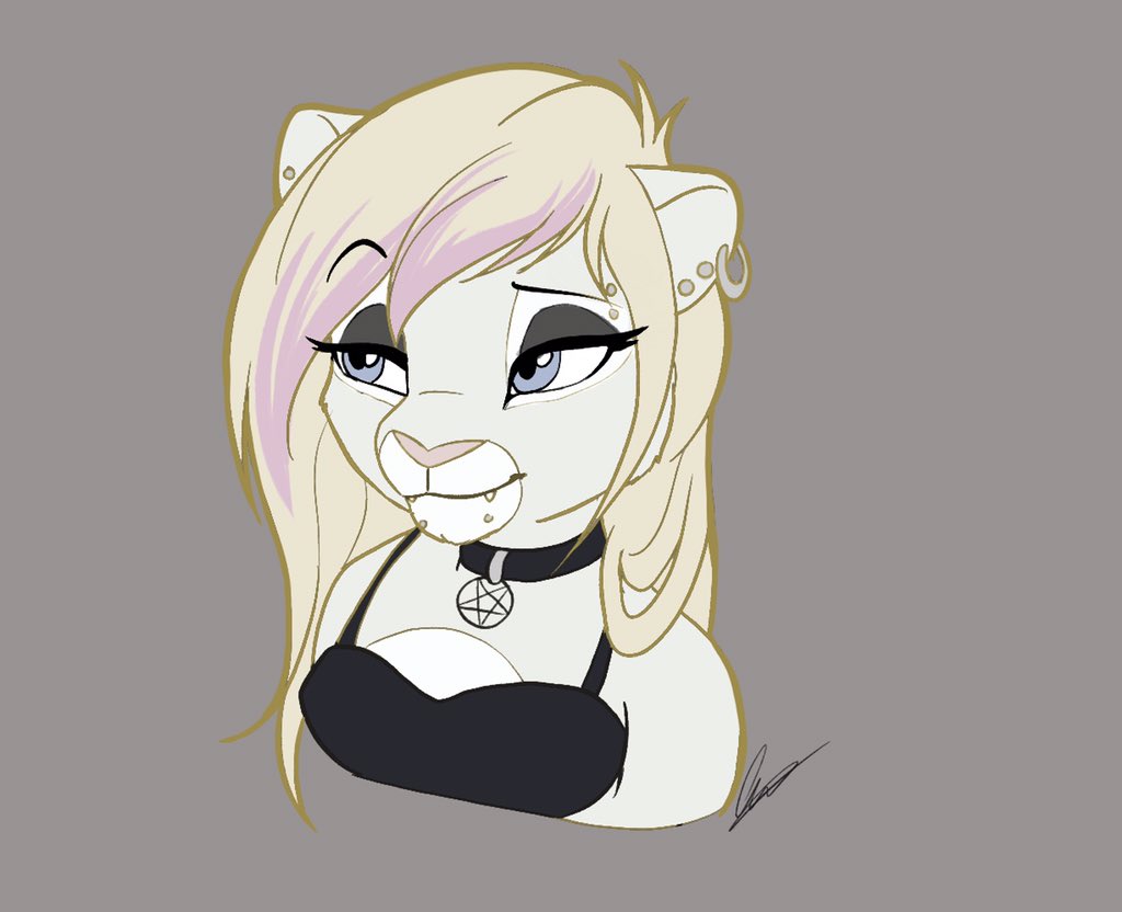 2019 anthro blonde_hair blue_eyes breasts clothed clothing d_vixie dennyvixen digital_media_(artwork) ear_piercing ear_ring felid female hair lion mammal pantherine piercing solo