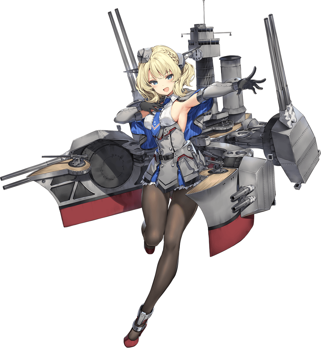 1girl antiaircraft_weapon armpits banned_artist black_legwear blonde_hair blue_dress breasts cannon capelet colorado_(kantai_collection) dress hand_on_own_chest kantai_collection machinery necktie official_art pantyhose paseri short_hair sideboob turret